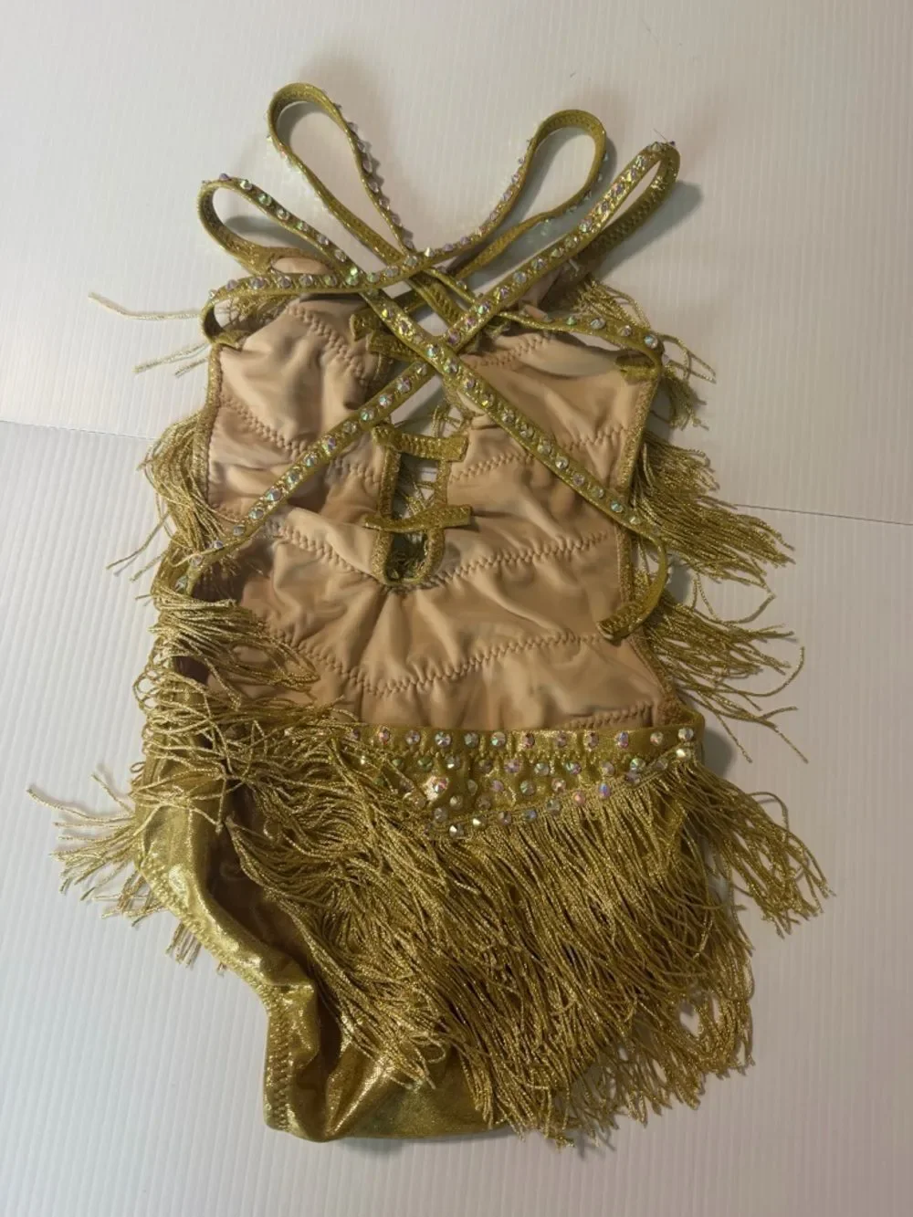 Glamorous flapper fringe solo dance costume gold ballroom MC-Medium child